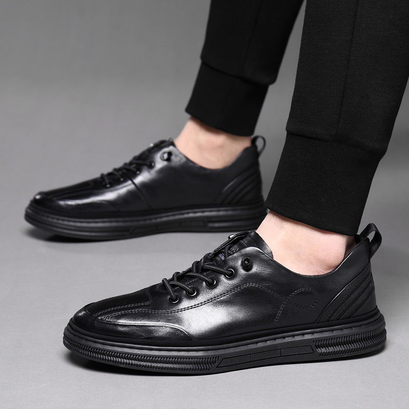 Men's Top-grain Cowhide Casual Sneakers Slip-on Leather Sports Shoes